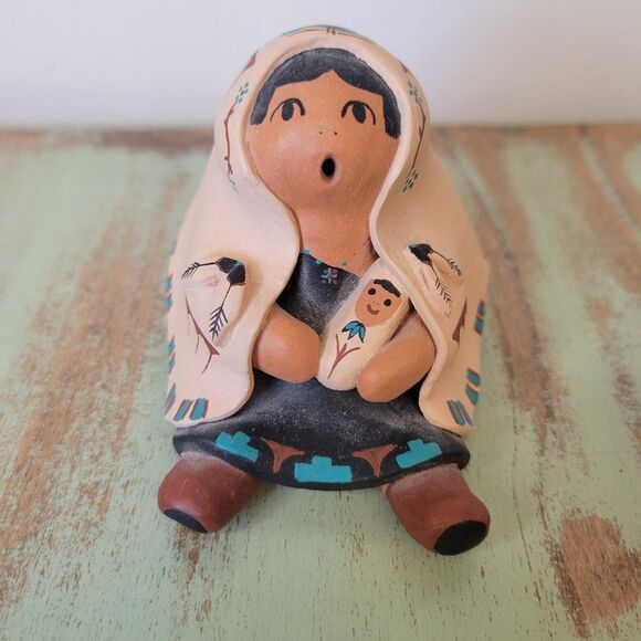 Pueblo Native American Pueblo Storyteller & baby - Signed by Artist Nadine Pecos - Picture 1 of 9